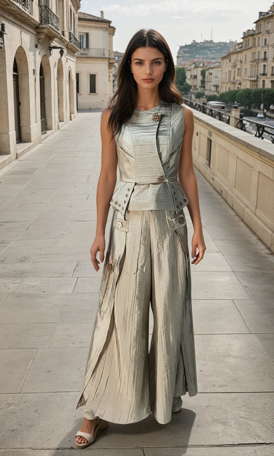 SET trousers&vest sand silver by Renatta Pruneda couture