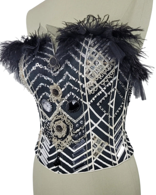 corset strapless white/black with embroidery Galaxy collection