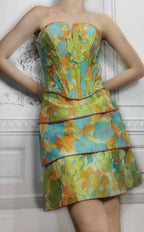 Vibrant Abstract Floral Tiered Mini Skirt