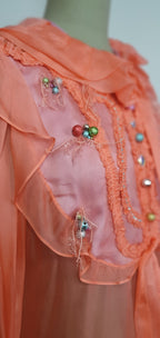 Title: "Coral Dream" Asymmetric Silk Chiffon Blouse