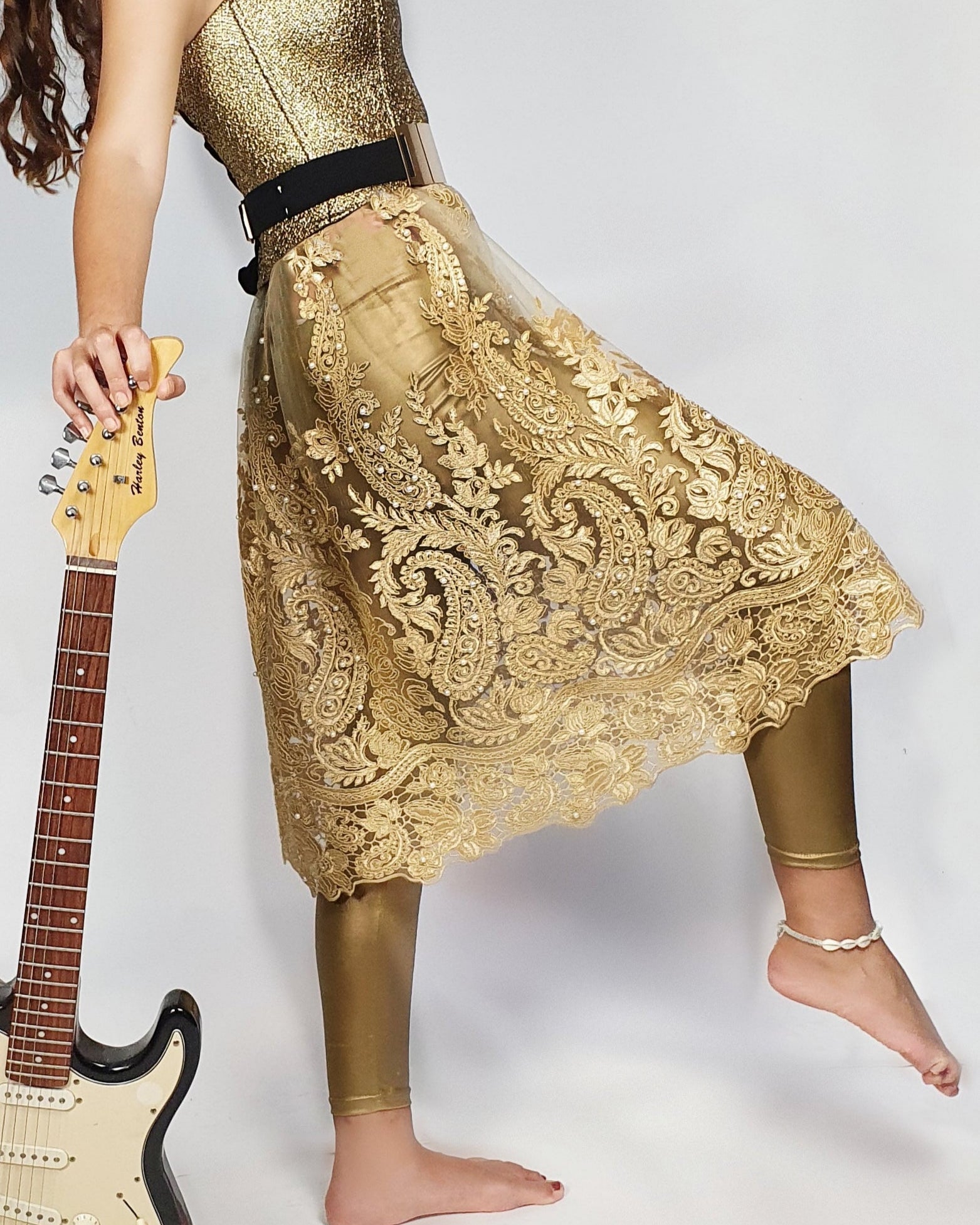 Golden  Lace Royal " 2" transparent  skirt