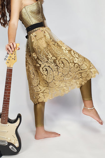 Golden  Lace Royal " 2" transparent  skirt