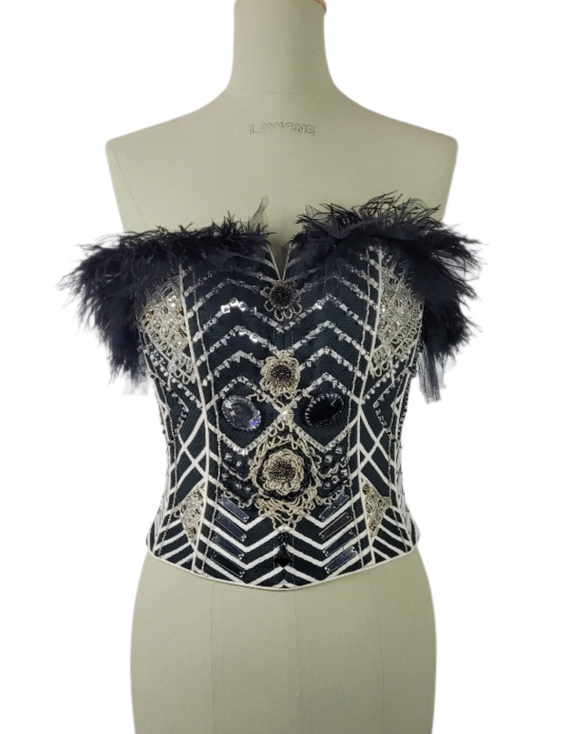 corset strapless white/black with embroidery   Galaxy collection