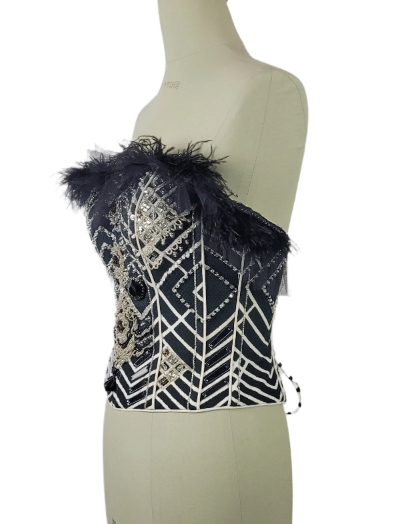 corset strapless white/black with embroidery   Galaxy collection
