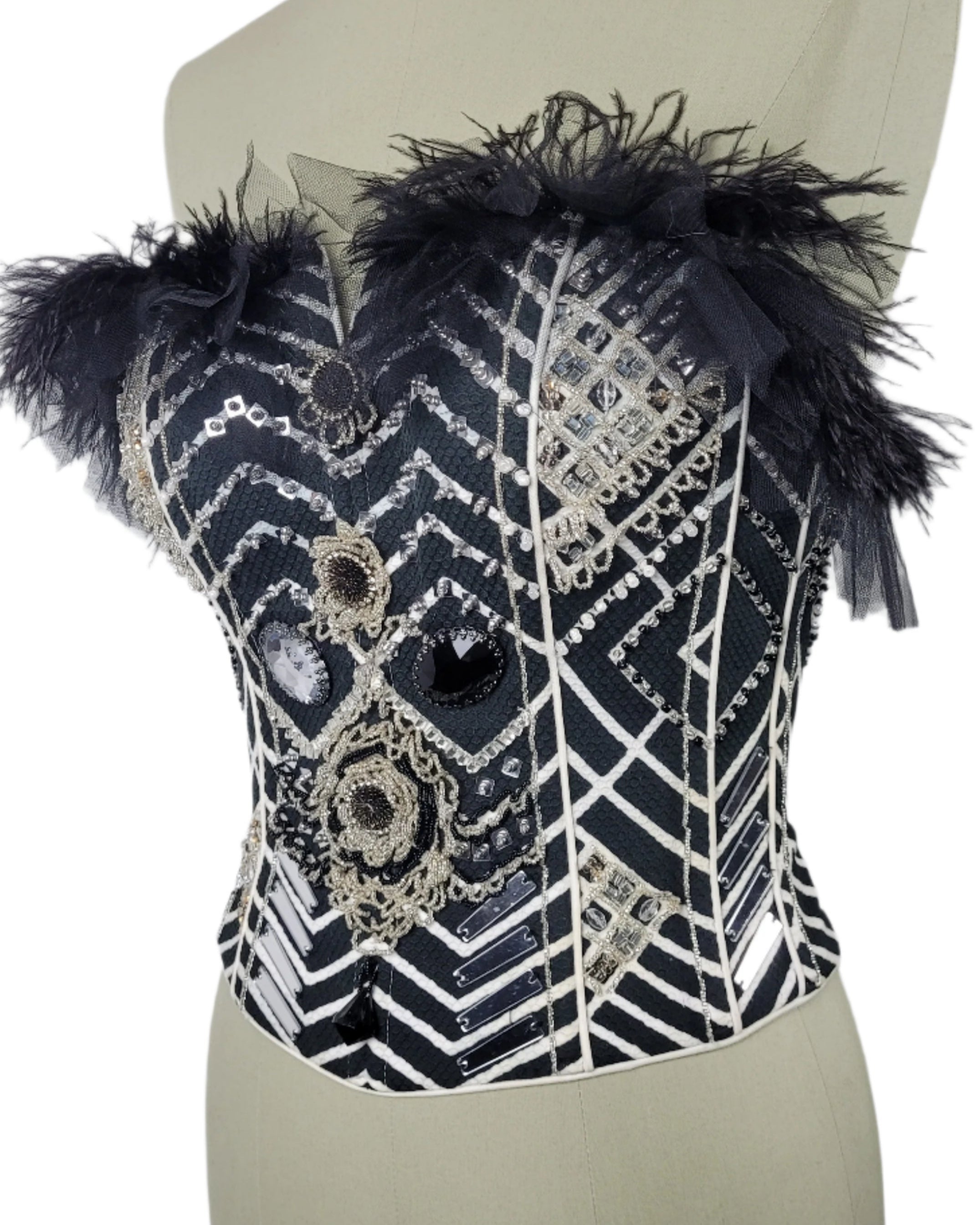 corset strapless white/black with embroidery   Galaxy collection