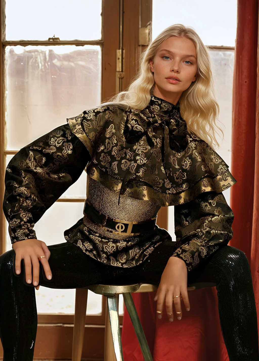 Satin Blouse long sleeves  lady  golden dreams