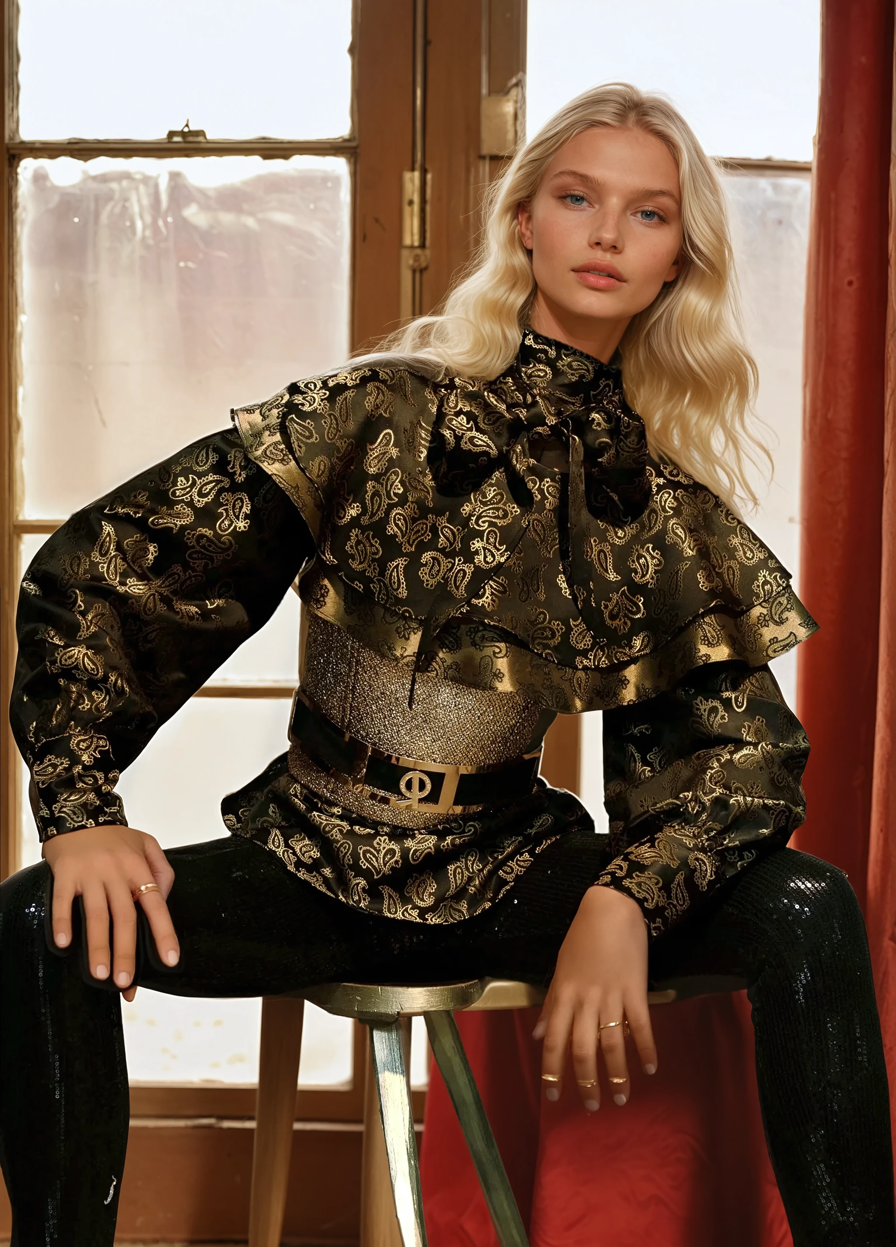 Satin Blouse long sleeves  lady  golden dreams