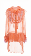 Title: "Coral Dream" Asymmetric Silk Chiffon Blouse