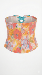 The "Crystal Garden" Floral Jacquard Underbust Corset with Turquoise Front Lacing