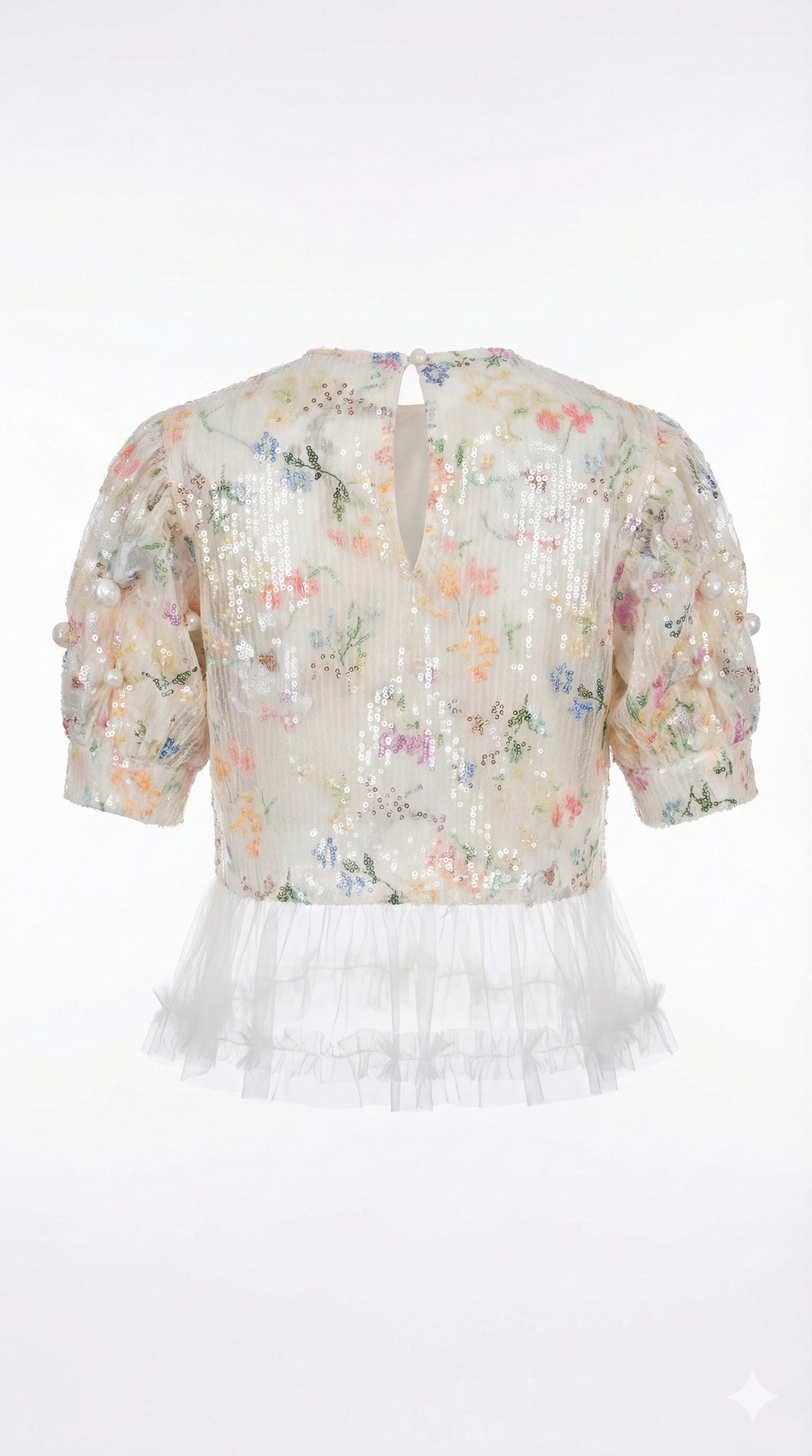 "Dream Garden" Blouse: Embroidered Tulle with Maxi Bow & 3D Accents