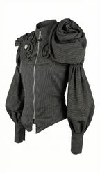 Dark gray jacket with ruffled sleeves on a white background