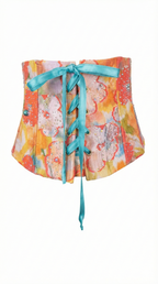 The "Crystal Garden" Floral Jacquard Underbust Corset with Turquoise Front Lacing