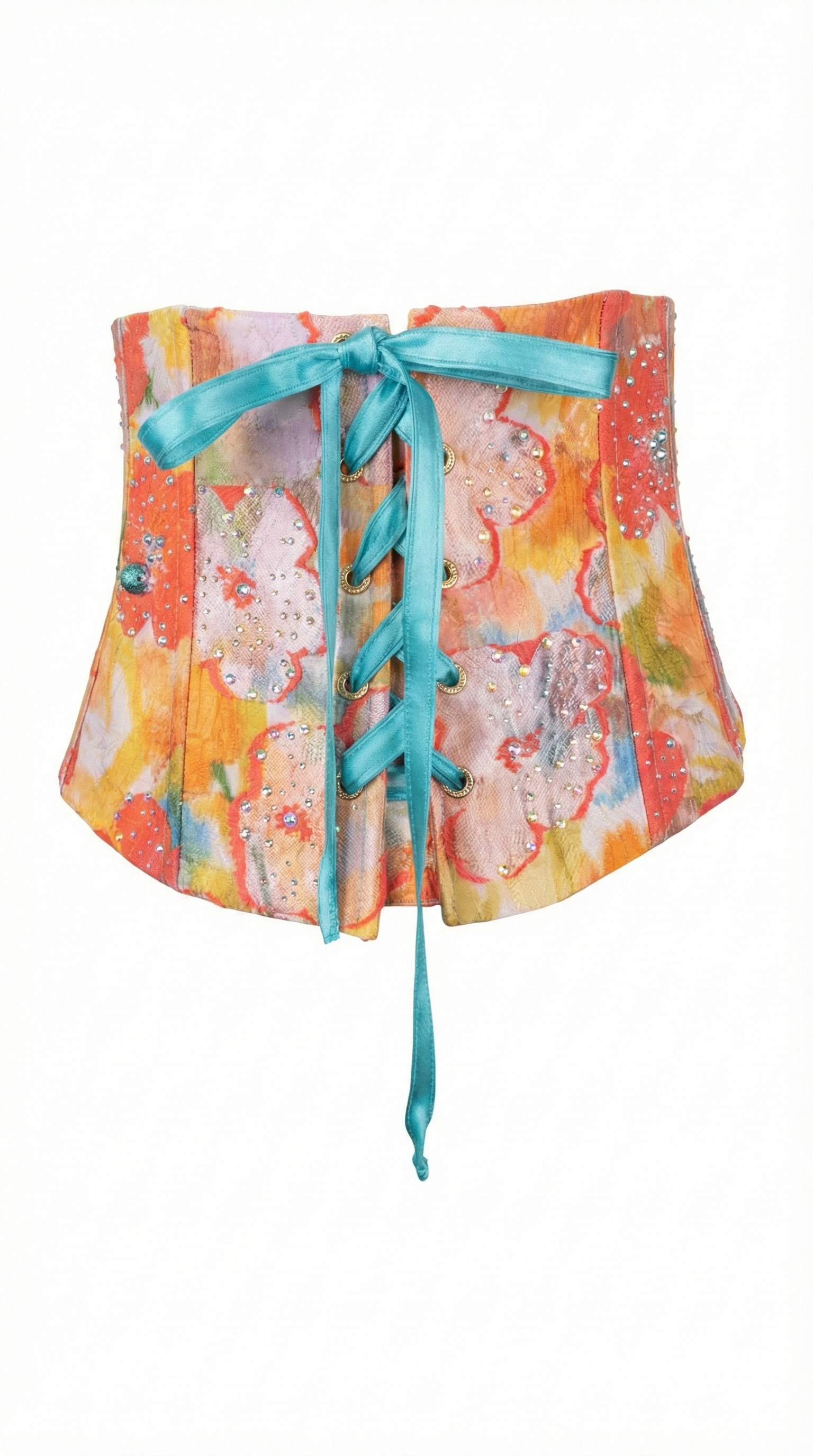The "Crystal Garden" Floral Jacquard Underbust Corset with Turquoise Front Lacing