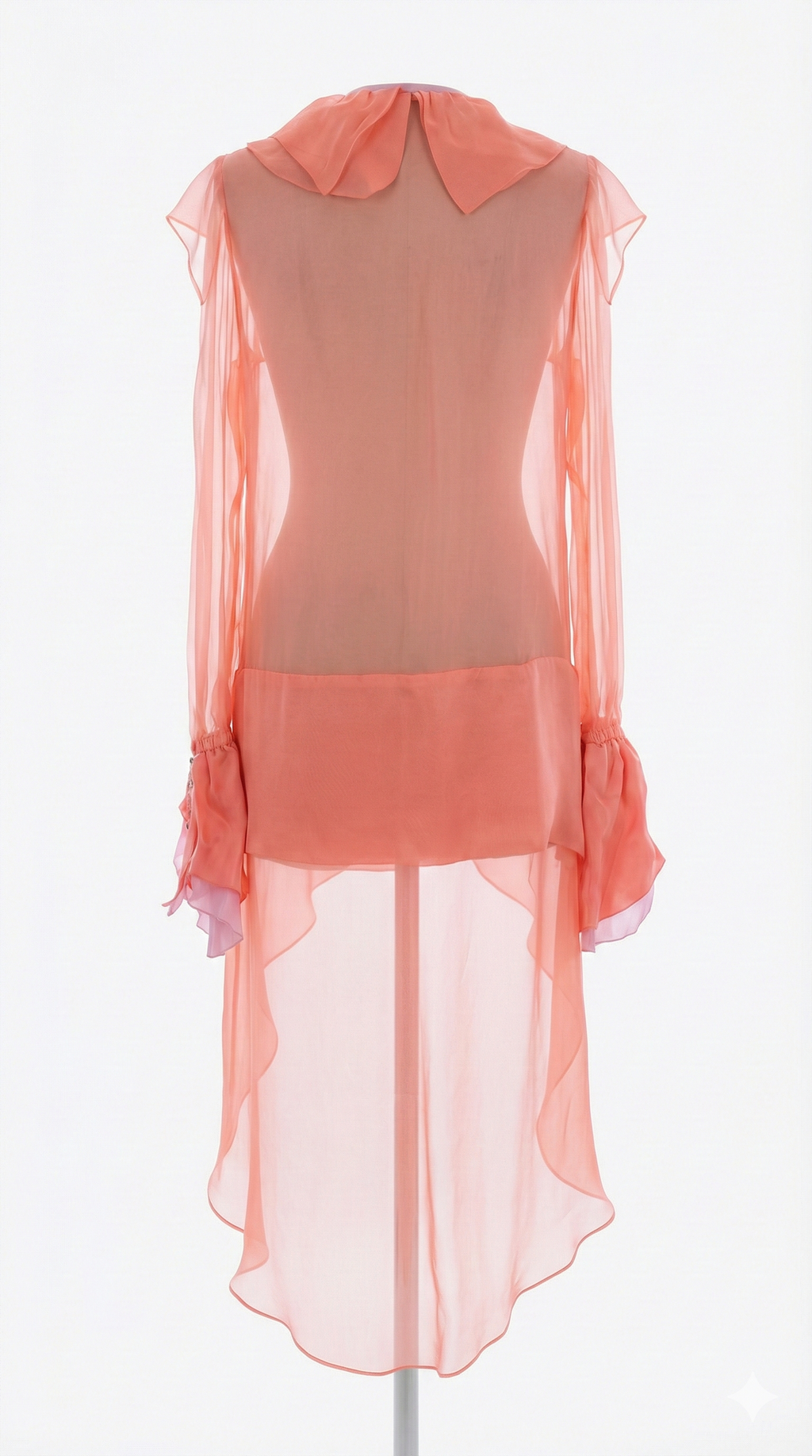Title: "Coral Dream" Asymmetric Silk Chiffon Blouse