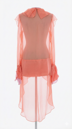 Title: "Coral Dream" Asymmetric Silk Chiffon Blouse