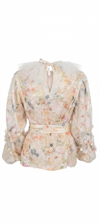 Floral blouse with long sleeves on a white background