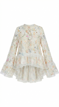 "Jardín Etéreo"  blusa floreada  con  Tul Bordado y Lentejuelas – Edición Limitada