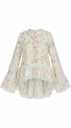 "Jardín Etéreo"  blusa floreada  con  Tul Bordado y Lentejuelas – Edición Limitada
