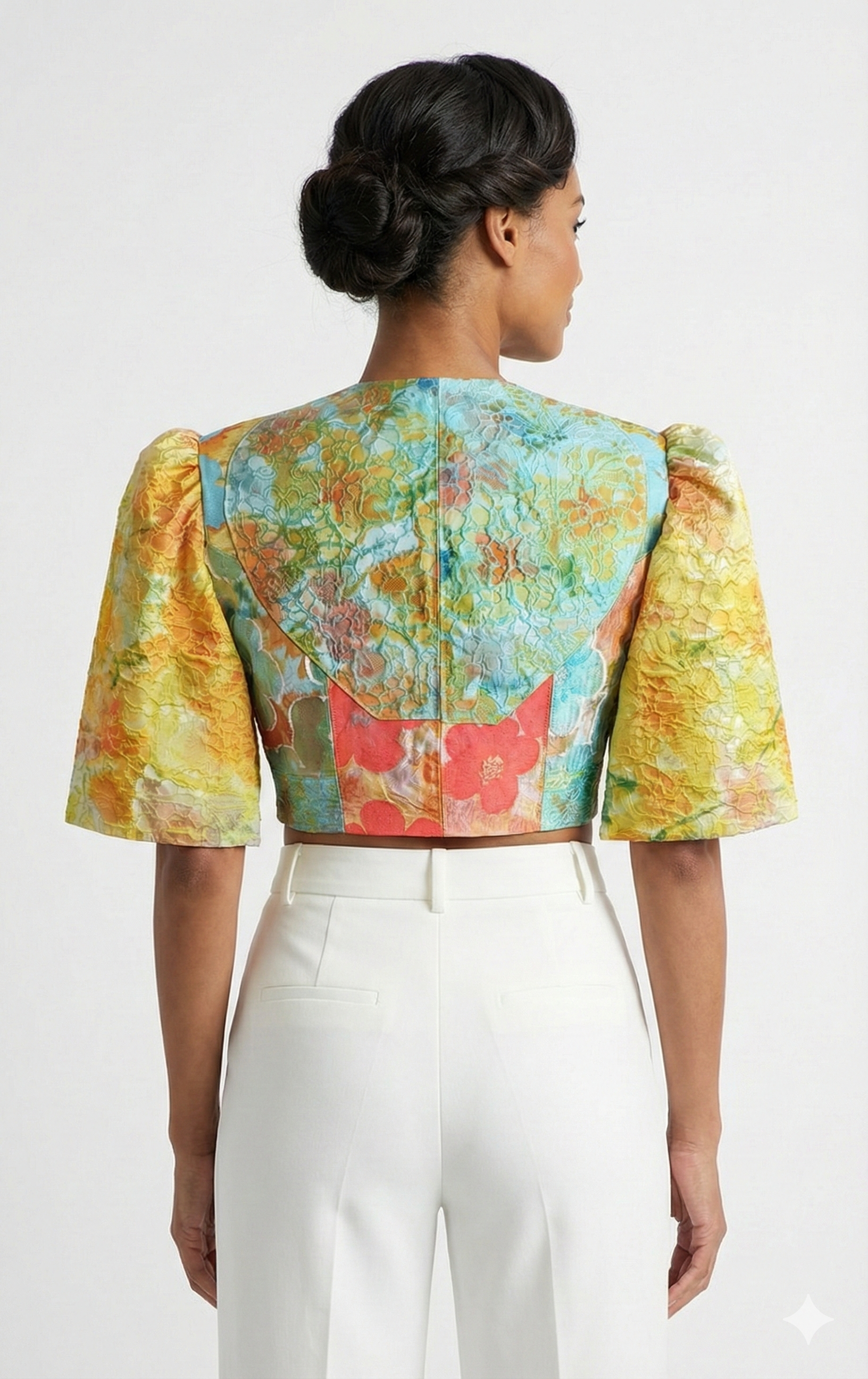 The "Aquarelle" Blouse: Beaded Puff Sleeve Top