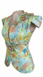 "Watercolor" Floral Brocade Waistcoat with Beaded 3D Appliqués