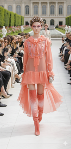 Title: "Coral Dream" Asymmetric Silk Chiffon Blouse