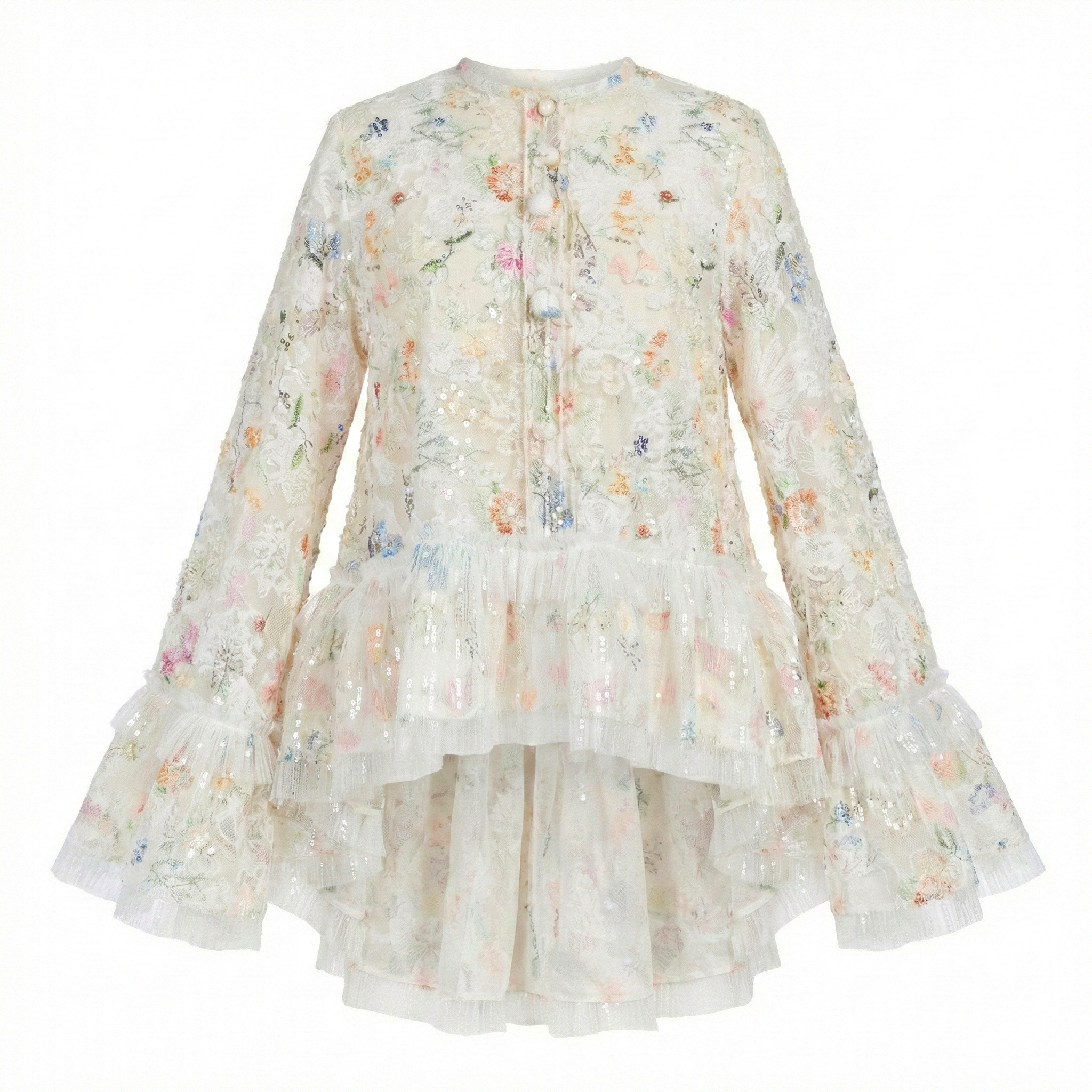 "Jardín Etéreo"  blusa floreada  con  Tul Bordado y Lentejuelas – Edición Limitada