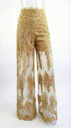 Sheer Gold Floral High-Waisted Palazzo