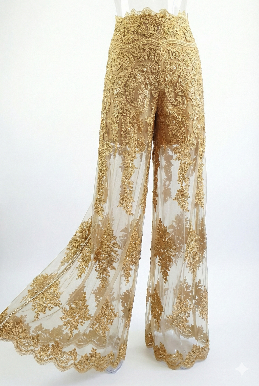 Sheer Gold Floral High-Waisted Palazzo