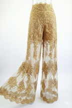 Sheer Gold Floral High-Waisted Palazzo