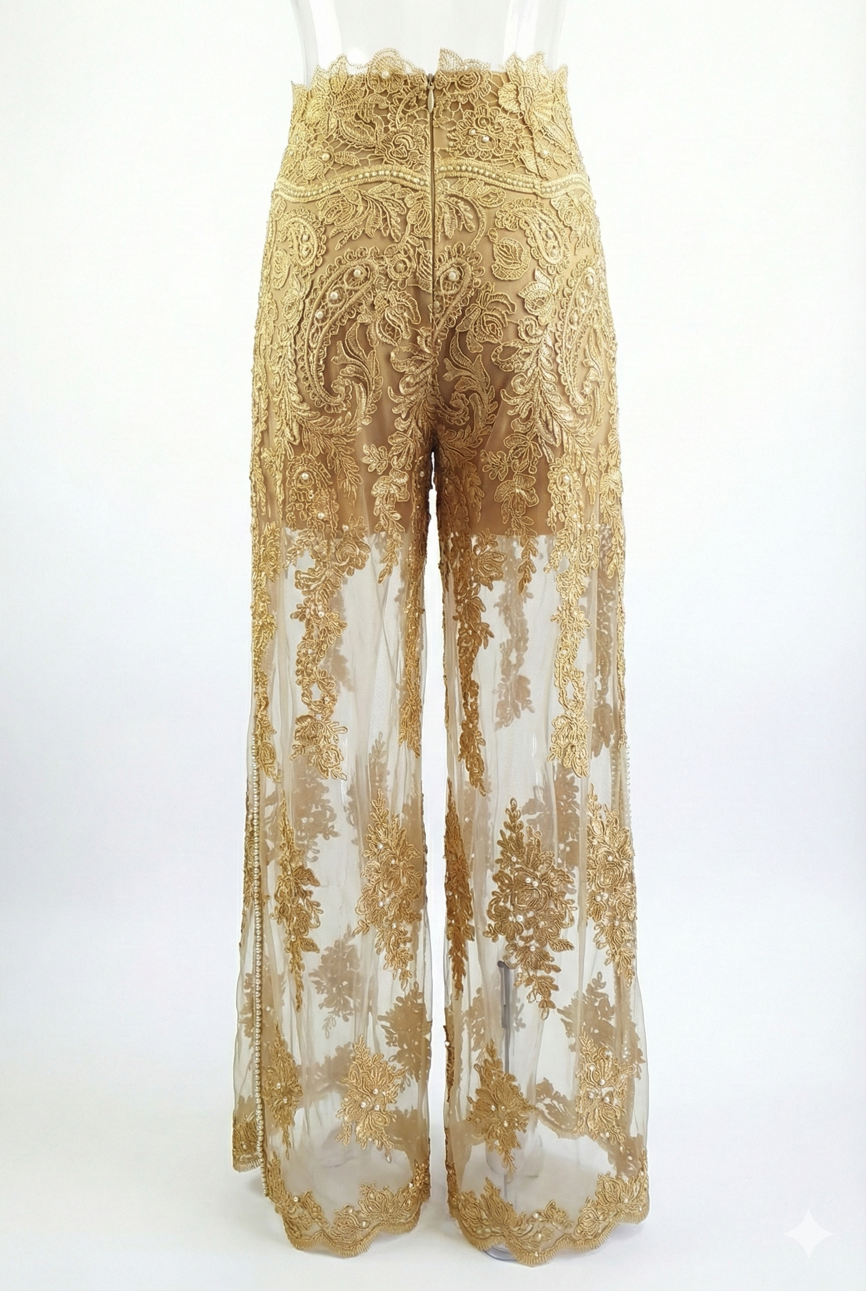 Sheer Gold Floral High-Waisted Palazzo