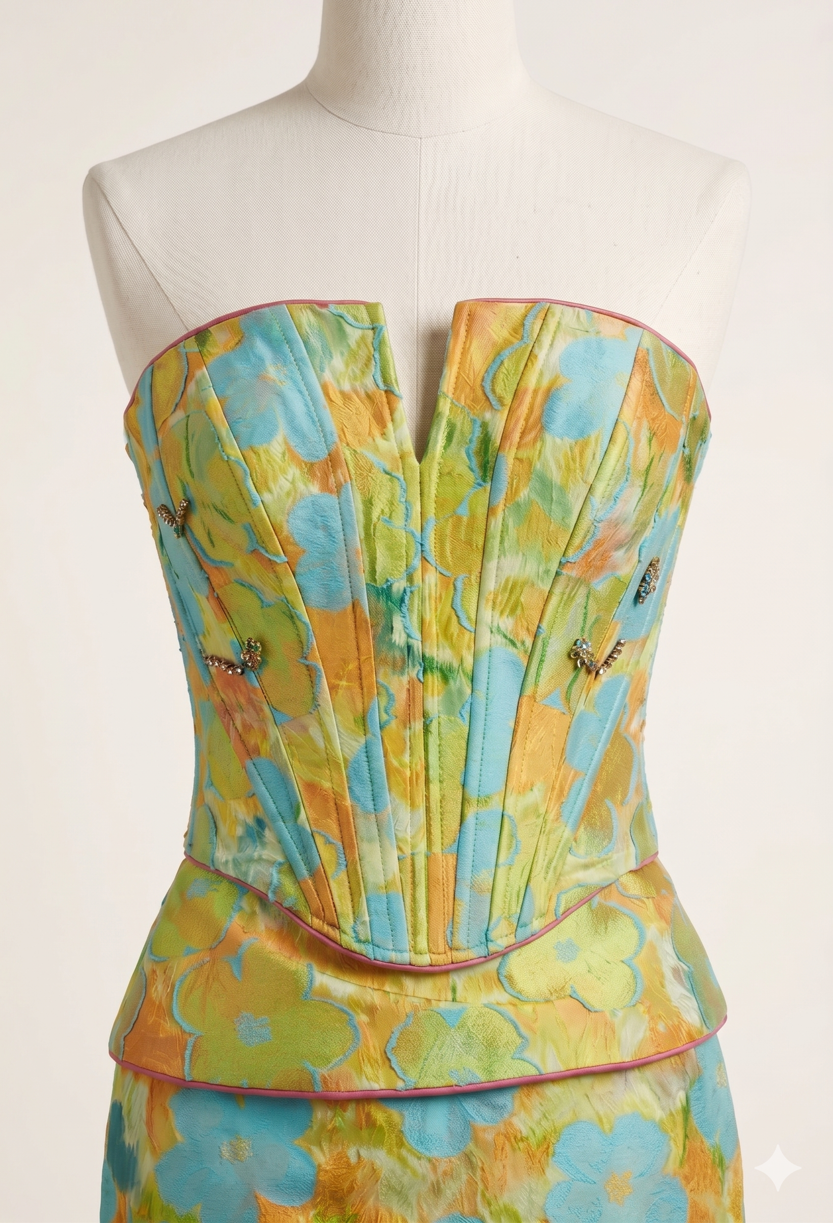 Vibrant Abstract Floral Strapless Corset