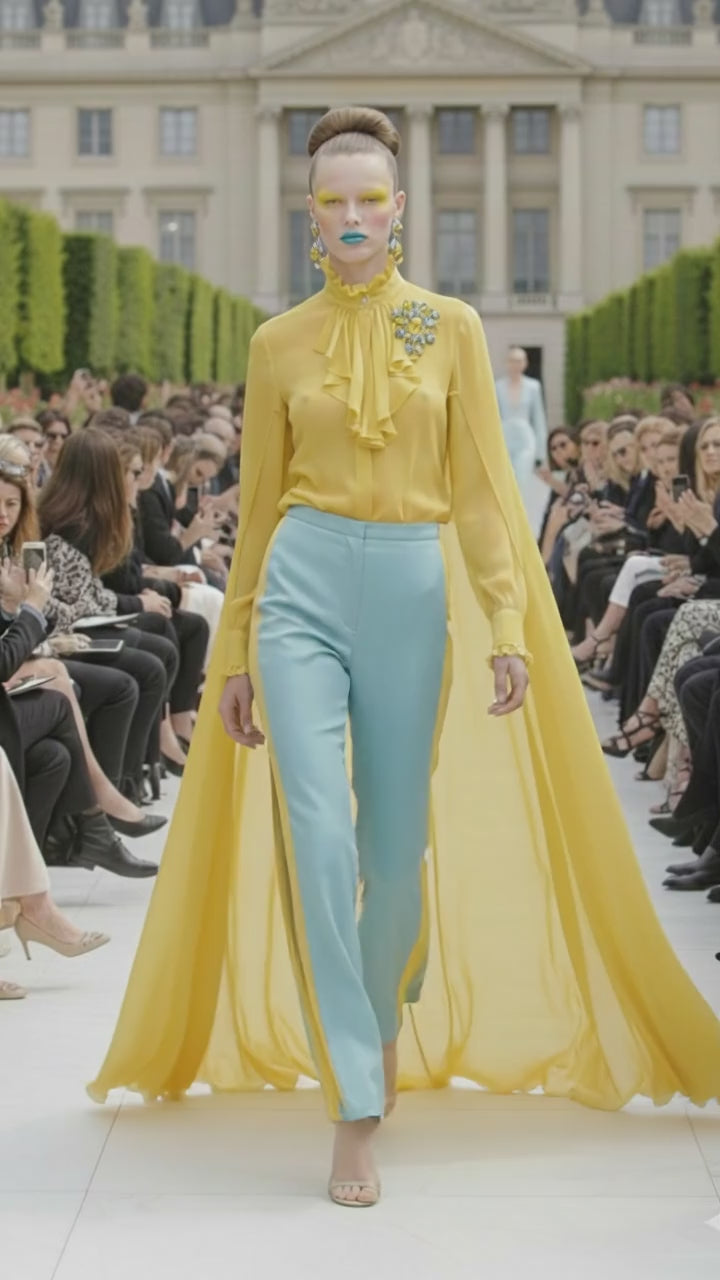 Color-Block Side-Slit Wide-Leg Trousers