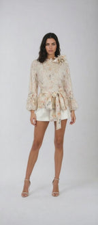 "Ethereal Garden" Sequin Floral Blouse with Tulle Appliqués