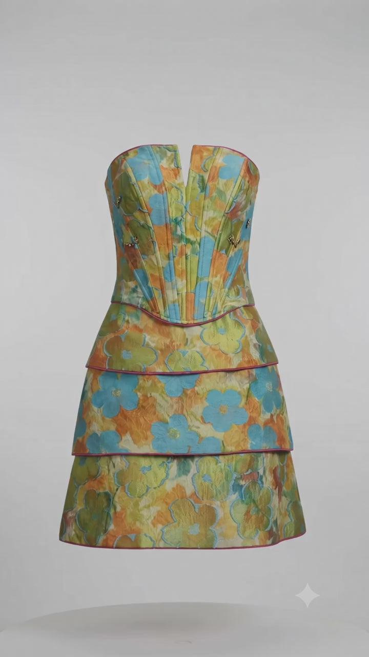 Vibrant Abstract Floral Tiered Mini Skirt